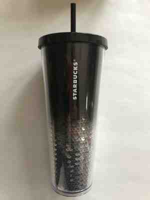 NEW STARBUCKS Sequin Silver Black Ombré Venti Cup Tumbler 2018 Holiday 24 oz - Sold on eBay Nov, 7th 2019 for $24.00
