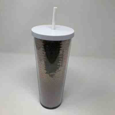 Starbucks Rose Gold White Sequin Tumbler Cold Cup Straw Pink 24 Oz Venti NEW - Sold on eBay Nov, 7th 2019 for $32.99