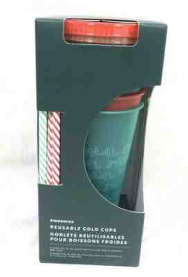 New Starbucks 2019 Holiday Reusable Cold Cups Straws Set Of 5 Christmas Winter - Sold on eBay Nov, 7th 2019 for $39.99