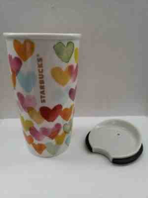  NEW STARBUCKS 2015 WATERCOLOR HEARTS CERAMIC MUG 10 oz TRAVEL TUMBLER  - Sold on eBay Nov, 7th 2019 for $24.50