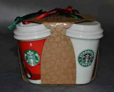 NEW STARBUCKS 2011 ceramic Coffee cup Christmas ornaments set/4   FREE SHIP - Sold on eBay Nov, 16th 2019 for $22.50
