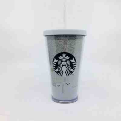 Starbucks Clear White Silver Snow Hot Cold Reusable Tumbler Mug Straw - Sold on eBay Nov, 16th 2019 for $18.98