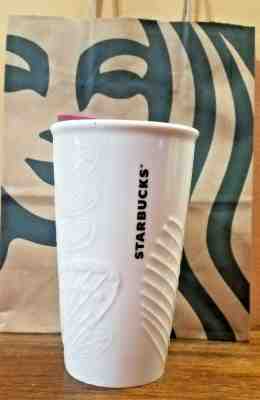 2019 Starbucks White Floral Embossed Ceramic Limited Edition Tumbler; Reusable - Sold on eBay Nov, 16th 2019 for $25.00