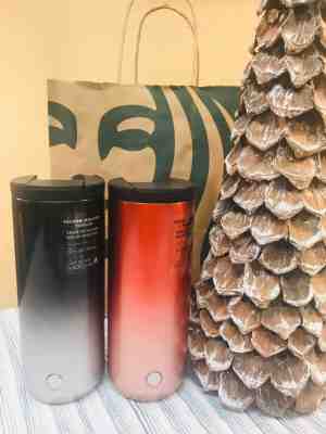 Starbucks Holiday 2019 Sparkly Ombré Insulated Tumbler Set. Red and Black 14 oz - Sold on eBay Nov, 16th 2019 for $43.00