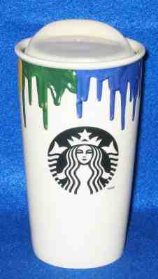 STARBUCKS RAINBOW BAND OF OUTSIDERS CERAMIC DOUBLE WALL TRAVEL MUG CUP 2014 - Sold on eBay Nov, 16th 2019 for $26.99