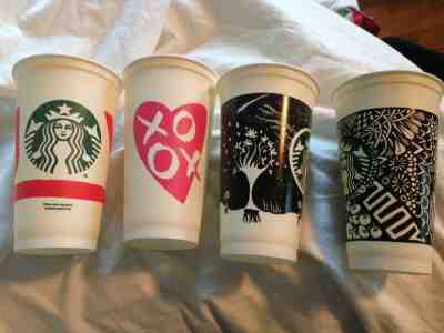 STARBUCKS Plastic REUSABLE CUPS Holiday JOY Valentine's Day B&W Contest Winner - Sold on eBay Nov, 16th 2019 for $19.20