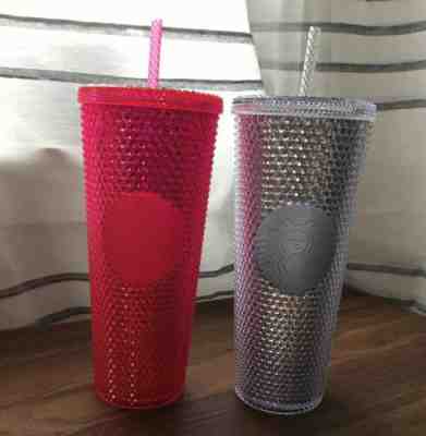 Starbucks Venti Bling Platinum + Pink Studded 24oz Tumbler Cup Set Iridescent - Sold on eBay Nov, 16th 2019 for $40.00