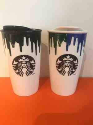Starbucks Band Of Outsiders Black Drip And Rainbow Drip Travel Tumblers. - Sold on eBay Nov, 16th 2019 for $26.00