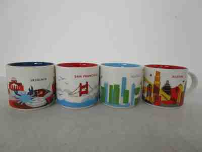 x4 Starbucks Mugs Collectibles You Are Here Seattle San Fran Austin Virginia - Sold on eBay Nov, 16th 2019 for $34.36