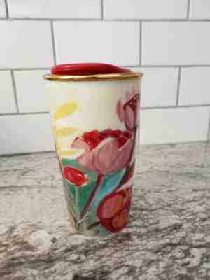 Starbucks Floral Double Wall Ceramic Traveller Coffee Tumbler 12 oz w/ Red Lid - Sold on eBay Nov, 16th 2019 for $15.00