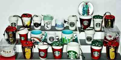 Starbucks Lot Of 22 Christmas Ornaments & To Go Cup 6" Snow Globe - Sold on eBay Nov, 15th 2019 for $99.99