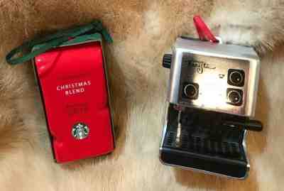 RARE Starbucks Coffee 1999 Barista Machine & 2016 Christmas Blend Ornament  - Sold on eBay Nov, 15th 2019 for $42.99