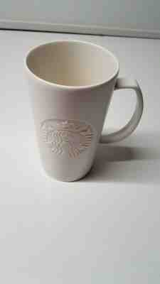 STARBUCKS 2015 Coffee Mug, Tall Cup MERMAID Logo White Matte 16 oz "G" on Handle - Sold on eBay Nov, 15th 2019 for $29.71