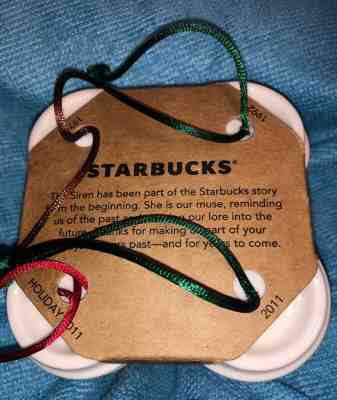 Lot of 4 STARBUCKS SIREN logo Christmas Tree Ornaments Ceramic Mini Tumblers NEW - Sold on eBay Nov, 15th 2019 for $18.50