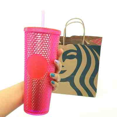 NEW Starbucks 2019 Neon Pink Studded Cold Cup Tumbler Christmas Holiday  - Sold on eBay Nov, 15th 2019 for $31.82