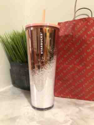Starbucks 2019 Rose Gold Cascading Snow Cold Cup Tumbler Holiday Christmas 24 oz - Sold on eBay Nov, 15th 2019 for $15.00