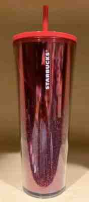 Starbucks Holiday 2019 Cascading Snow Glitter Red Tumbler Straw Lid 24oz - Sold on eBay Nov, 19th 2019 for $32.00