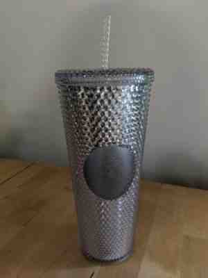 Starbucks Acrylic Iridescent Siren Logo Platinum Silver Studded Cold Cup Tumbler - Sold on eBay Nov, 19th 2019 for $22.00