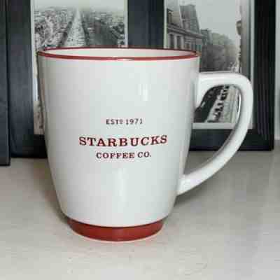 STARBUCKS COFFEE Co. 2007 EST 1971 White/Red ABBEY Mug Ceramic Cup 18 oz EUC - Sold on eBay Nov, 19th 2019 for $16.16