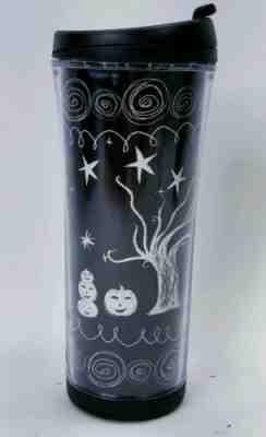 STARBUCKS 2007 BLACK & WHITE HALLOWEEN PUMPKINS TREES 16 OZ TRAVEL TUMBLERS - Sold on eBay Nov, 19th 2019 for $17.50