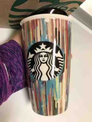 Starbucks 2015 Paint Drip Splash Stripe Ceramic Porcelain Tumbler Travel Mug - Sold on eBay Nov, 19th 2019 for $26.99