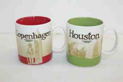 2x Starbucks Coffee Co. Collector Series 16fl oz Mug Houston & Copenhagen - Sold on eBay Nov, 19th 2019 for $22.16