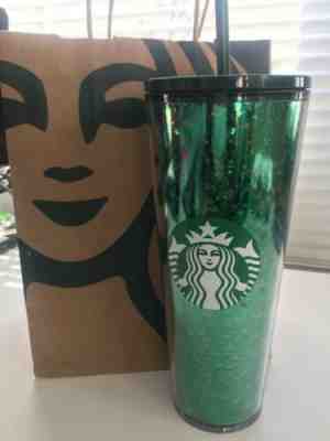 STARBUCKS 2019 ????Holiday Green Glitter Cold Reusable Tumbler Cup - Sold on eBay Nov, 19th 2019 for $33.99