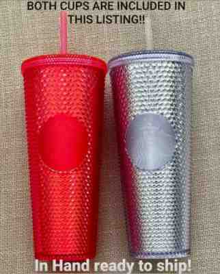 Starbucks Venti Bling Platinum + Hot Pink Studded 24oz Tumbler Cup Set In hand  - Sold on eBay Nov, 19th 2019 for $89.99