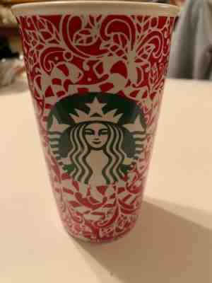 Starbucks Ceramic Travel Tumbler Mug 12 Oz Christmas Candy Cane Red Cup 2016.  g - Sold on eBay Nov, 19th 2019 for $21.99