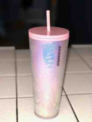 Starbucks 2019 Holiday Holographic Iridescent Palm Leaf 24 Oz Tumbler Pink Blush - Sold on eBay Nov, 18th 2019 for $37.29
