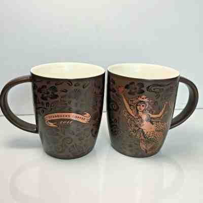Set 2 Starbucks Coffee Mug Split Tail Mermaid Siren Brown Copper 2011 40th Anniv - Sold on eBay Nov, 18th 2019 for $17.99