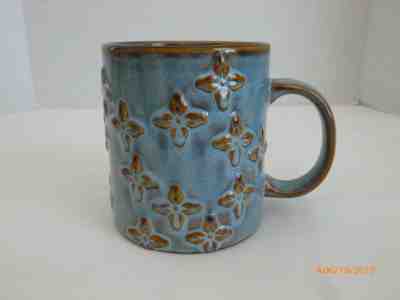STARBUCKS 2008 MUG DENIM STONEWASH BLUE EMBOSSED BROWN FLOWER 16 OZ - Sold on eBay Nov, 18th 2019 for $15.99