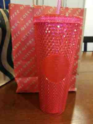 NEW STARBUCKS 2019 Winter  Venti Studded Cold Cup Tumbler Hot Pink HOLIDAY - Sold on eBay Nov, 18th 2019 for $34.00