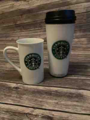 Starbucks 2006 5" Tall White Cup And Starbucks 2005 White 16oz Tumbler! Nice Mug - Sold on eBay Nov, 18th 2019 for $21.97