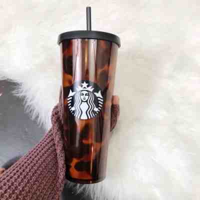 Starbucks Coffee 2019 Tortoiseshell Cold Drink Tumbler Venti 24 Oz Rare W/ Straw - Sold on eBay Nov, 18th 2019 for $34.99