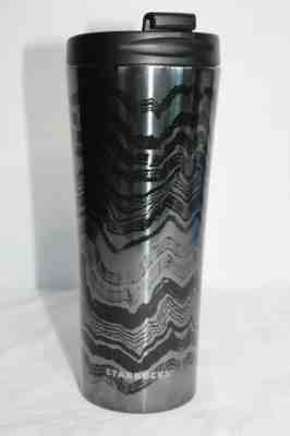 Starbucks 2017 Stainless Steel Tumbler Black Wave Graphics Travel Mug 16 Fl Oz. - Sold on eBay Nov, 18th 2019 for $17.99