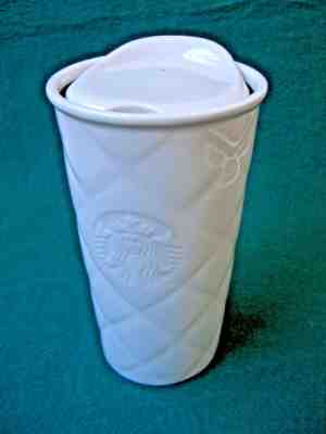 Starbucks Tumbler 2012 White Quilted Mermaid Logo Double Wall Ceramic Lid 10oz - Sold on eBay Nov, 18th 2019 for $26.99