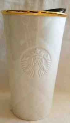 Starbucks 2015 Quilted White Ceramic Traveler Tumbler w/ Red Gift Box - Sold on eBay Nov, 18th 2019 for $31.50