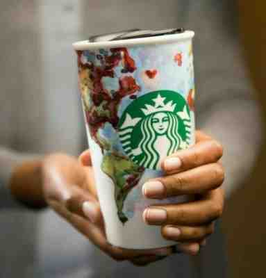 STARBUCKS 2015 Ceramic Tumbler Travel Cup Watercolor Globe Shelby Kregel Barista - Sold on eBay Nov, 18th 2019 for $23.95