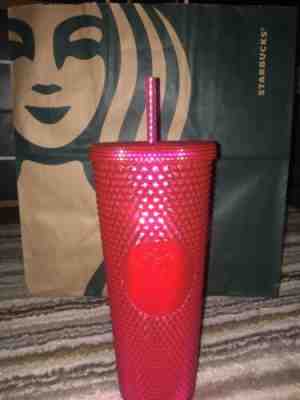 NEW STARBUCKS 2019 Neon Pink Studded Cold Cup Tumbler Winter 24 oz Venti - Sold on eBay Nov, 18th 2019 for $28.00