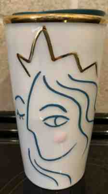 Starbucks Ceramic Tumbler w/lid Winking Mermaid Siren Gold Trim 10 oz. - Sold on eBay Nov, 18th 2019 for $15.97