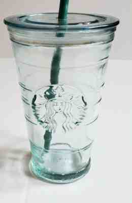 Starbucks Recycled Glass Clear Green 16 Oz To Go Cup Tumbler Venti 6" Spain - Sold on eBay Nov, 18th 2019 for $17.25