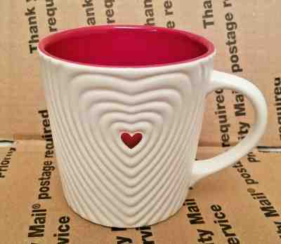 Starbucks 2008 Red Heart Embossed Ribbed White Mug Cup Excellent 16 ounces - Sold on eBay Nov, 18th 2019 for $24.97