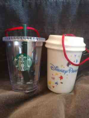 Lot Of 2 Starbucks Christmas ornaments 2 oz. ornaments from 2015 Disney Parks - Sold on eBay Nov, 18th 2019 for $24.00