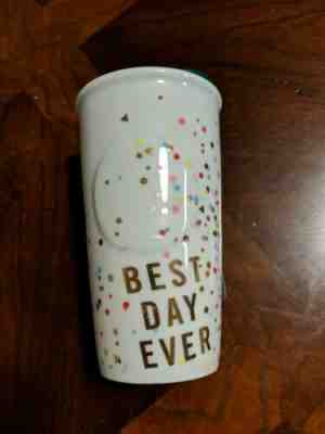 Starbucks 2015 Best Day Ever Tumbler 10oz Travel Mug Confetti Gold Porcelain - Sold on eBay Nov, 18th 2019 for $28.00