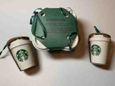 STARBUCKS CHRISTMAS ORNAMENT LOT CUPS WHITE GREEN LOGO PORCELAIN ~ - Sold on eBay Nov, 17th 2019 for $15.50