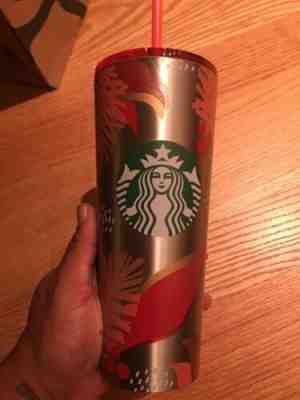 Starbucks 2019 Pink Holiday Holographic Iridescent Palm Leaf 24 Oz Tumbler - Sold on eBay Nov, 17th 2019 for $20.00