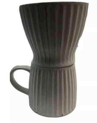 STARBUCKS 2013 WHITE RIBBED CERAMIC POUR OVER CONE & COFFEE MUG SET 16 Oz - Sold on eBay Nov, 17th 2019 for $24.99