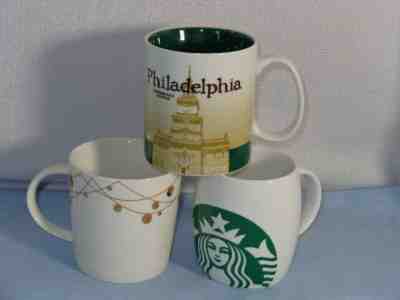 3 STARBUCKS Coffee Mug Mugs Mermaid Philadelphia & Christmas - Sold on eBay Nov, 17th 2019 for $22.99