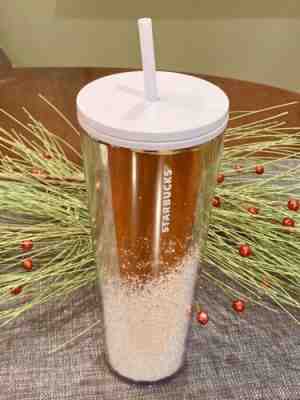 Starbucks 2019 Christmas Holiday Gold Venti Glitter Acrylic Tumbler Cup & Straw - Sold on eBay Nov, 17th 2019 for $21.75